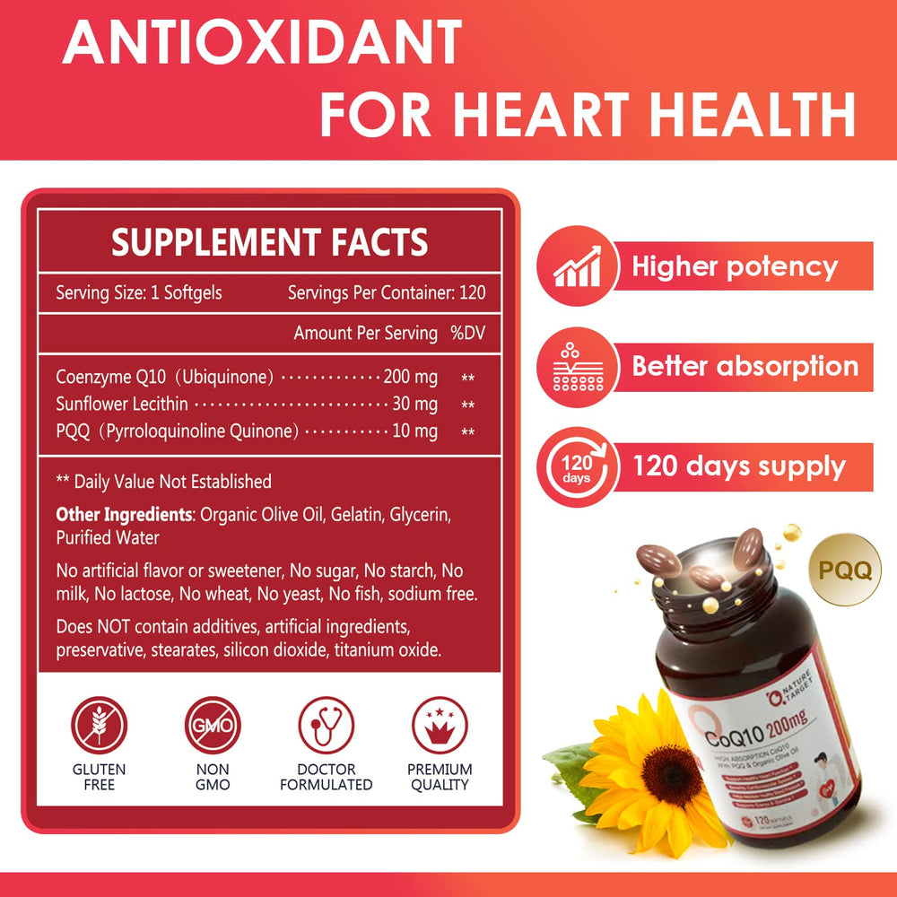 CoQ10 softgels bottle with organic olive oil label - close-up