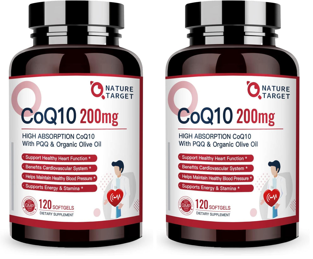 Nature Target CoQ10 200mg softgels with organic olive oil - front view