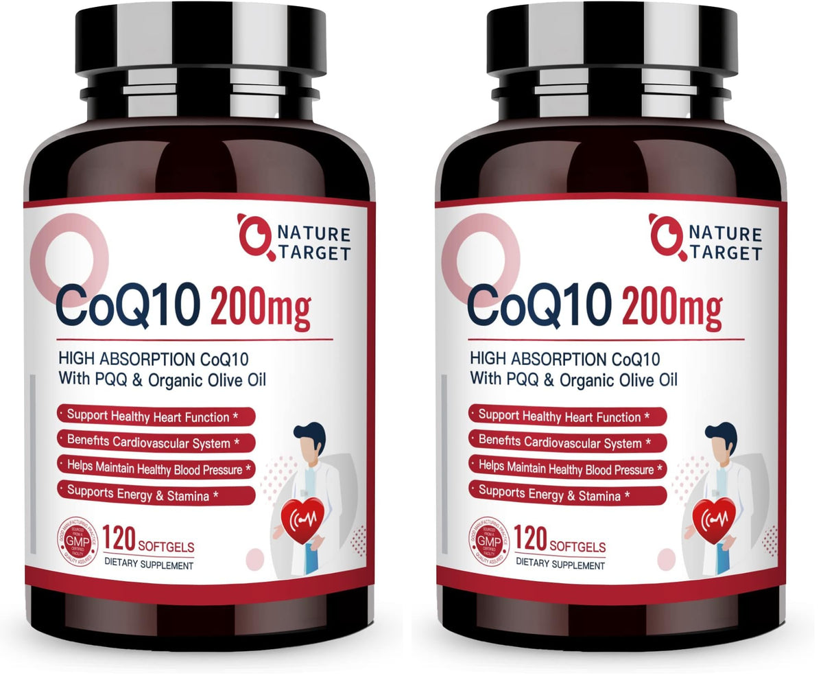 Nature Target CoQ10 200mg softgels with organic olive oil - front view