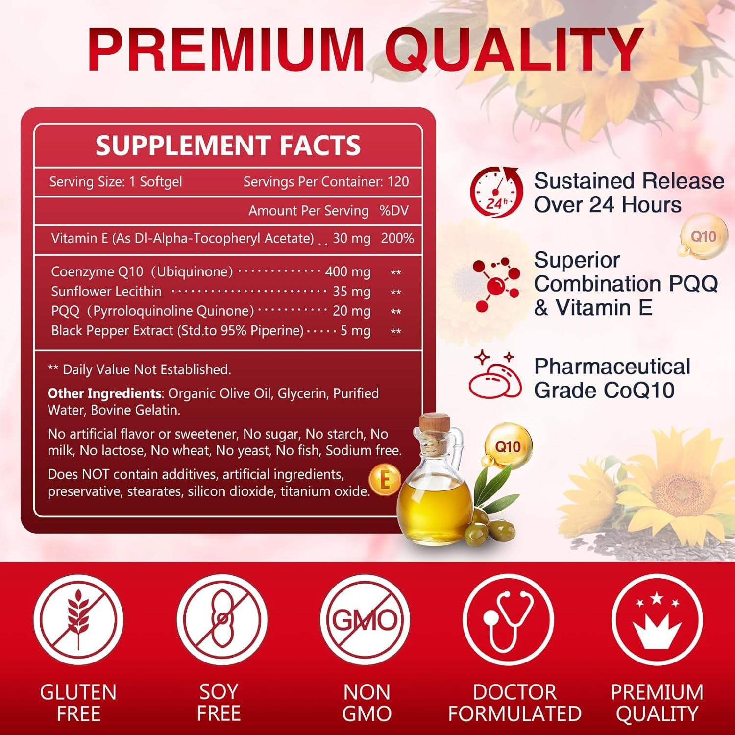 CoQ10 400mg softgels with vitamin E and olive oil