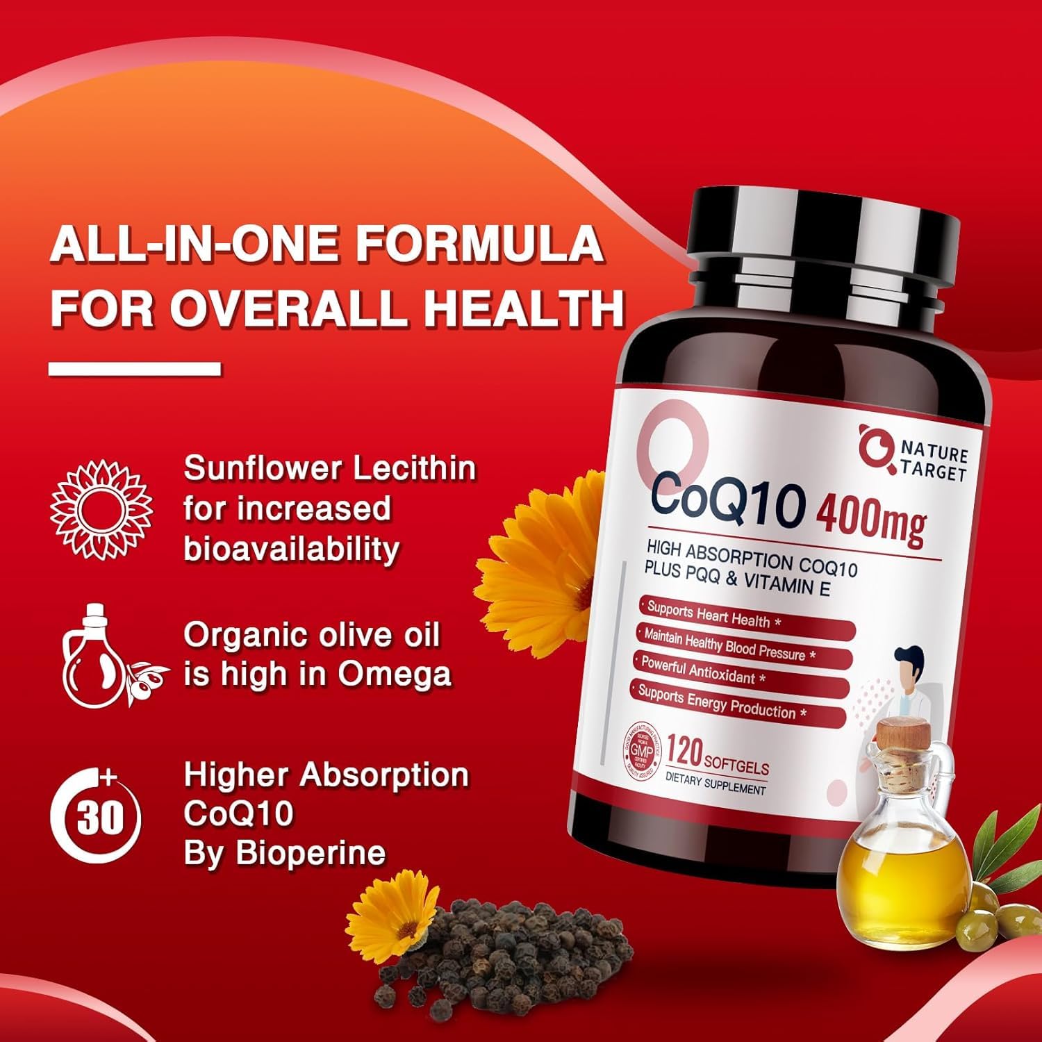 Olive oil and sunflower lecithin ingredients in supplement
