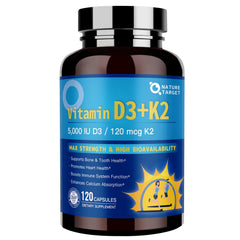 NATURE TARGET Vitamin D3 K2 6-in-1 bottle with 5000 IU D3 and 120 mcg K2