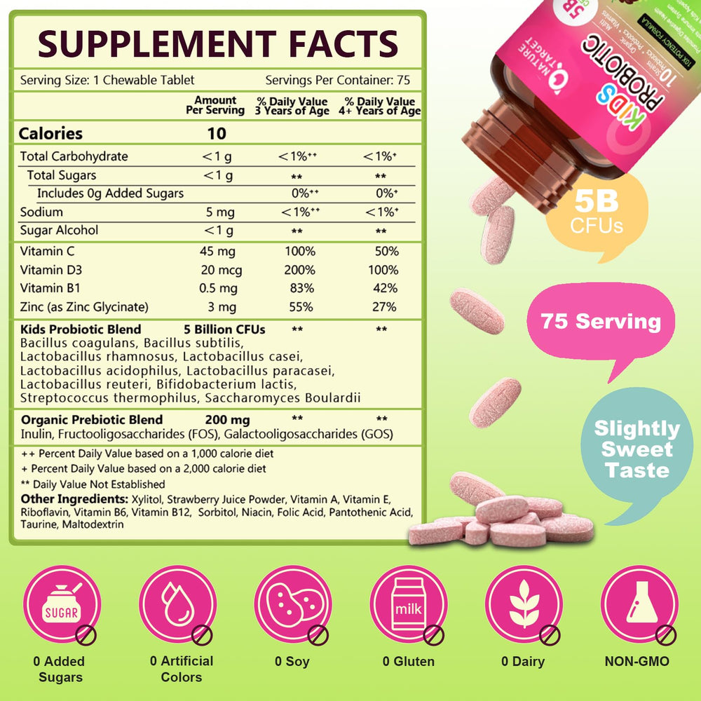 Nutrition label showing 5 Billion CFUs and 75 servings