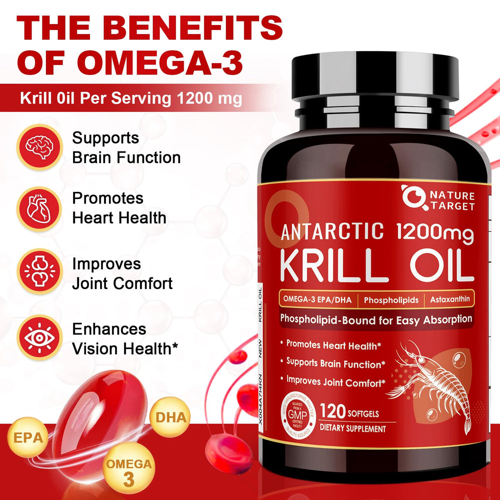 Krill Oil 1200mg bottle label with product details