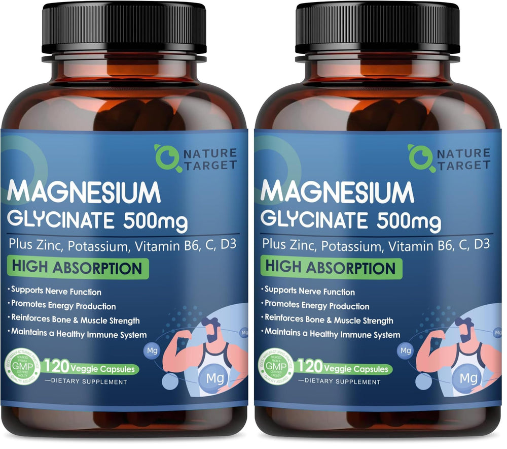 Nature Target Magnesium Glycinate 500mg bottle with zinc and vitamin D3