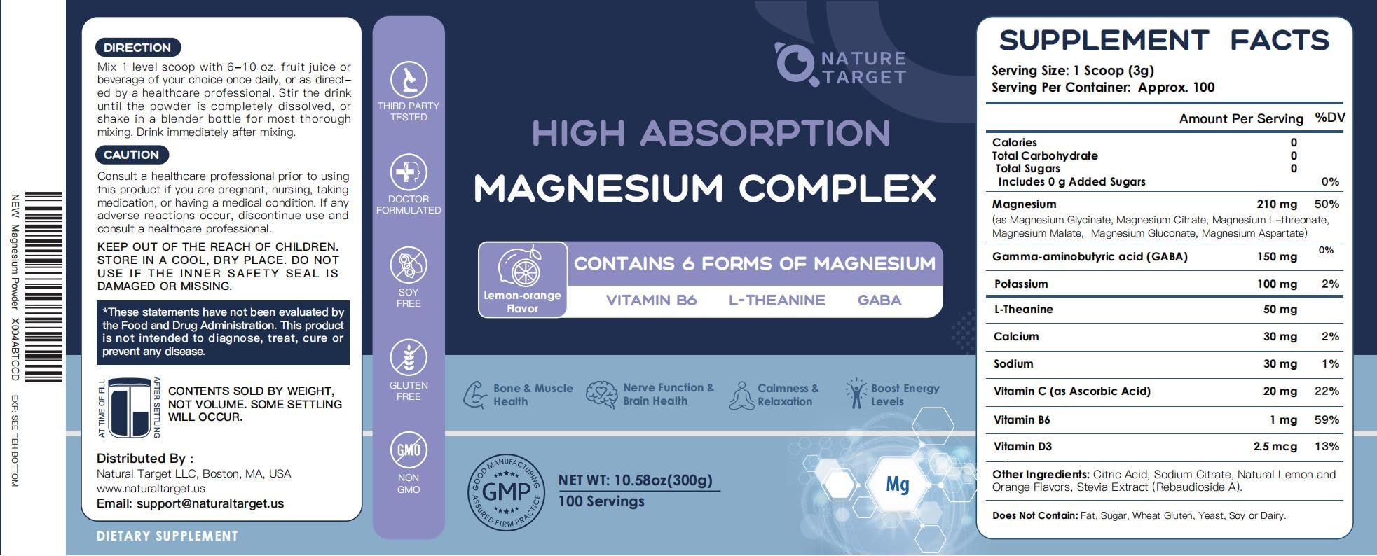 Lemon Orange flavor packaging of Nature Target magnesium powder