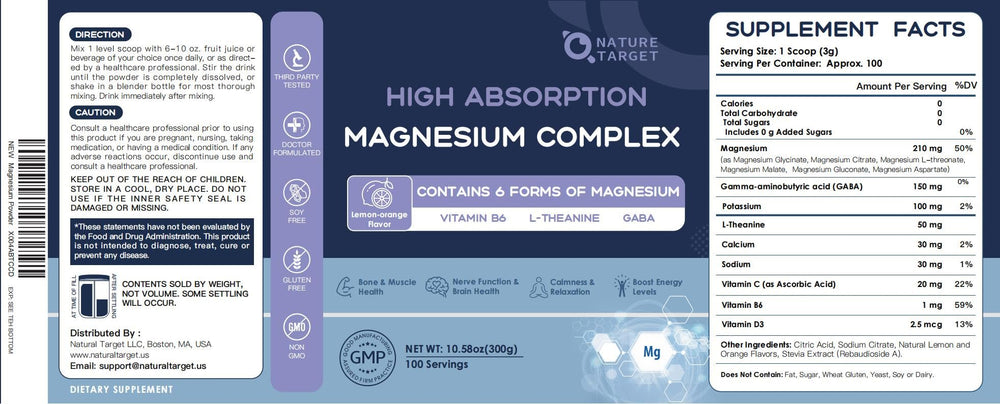 Lemon Orange flavor packaging of Nature Target magnesium powder