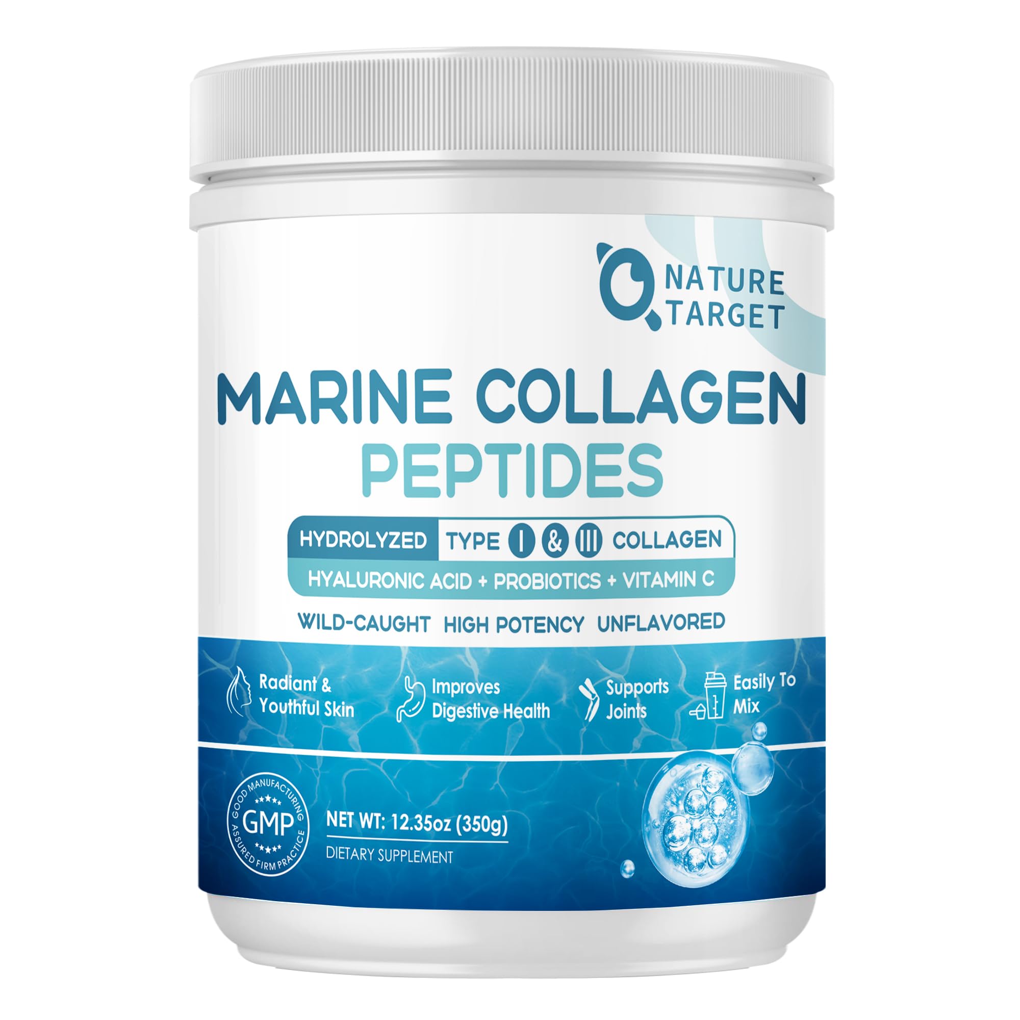 Nature Target Marine Collagen Peptides Powder bottle with scoop