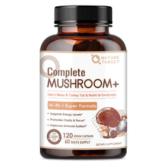 Bottle of Nature Target 14-in-1 Mushroom Supplement
