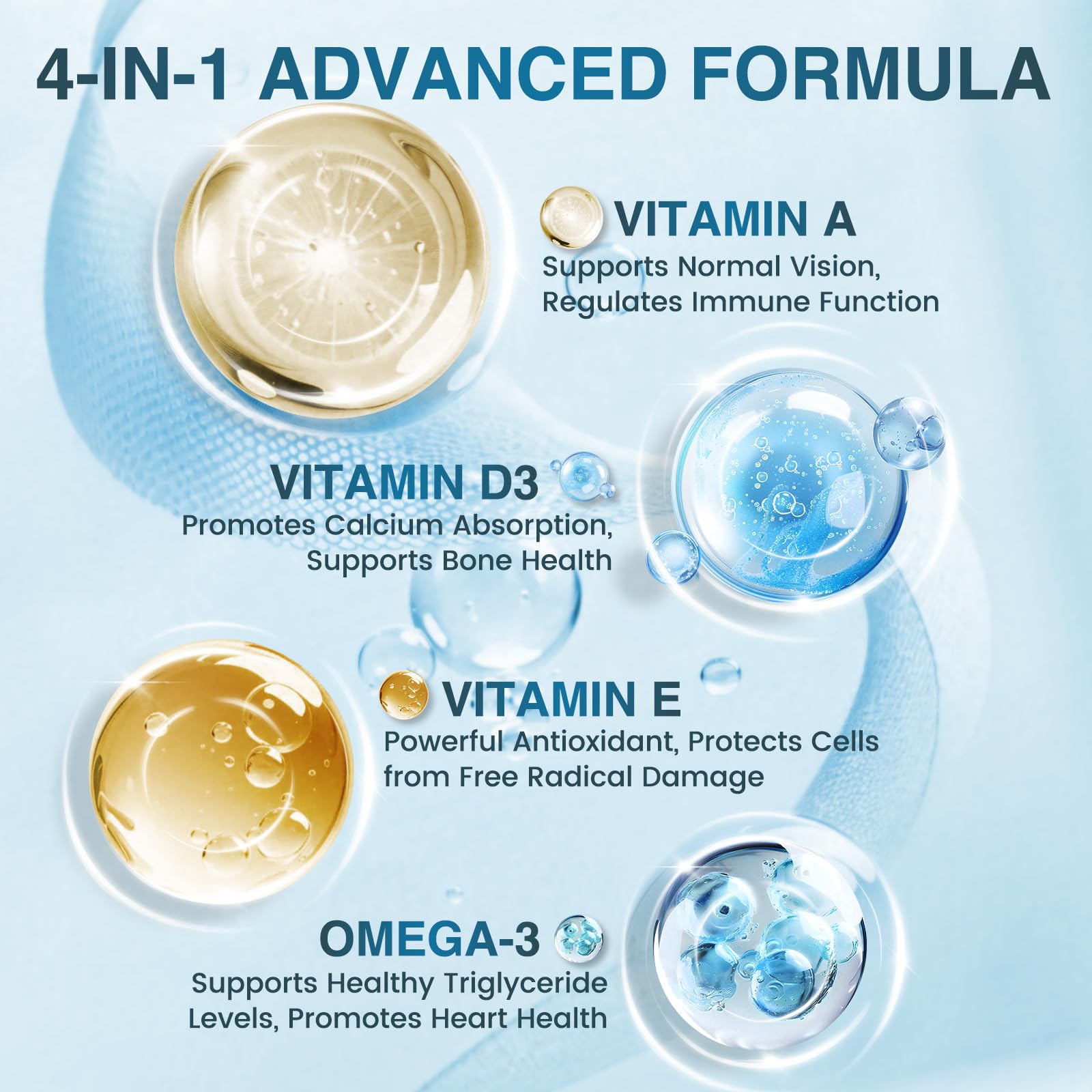 Vitamin A, D3 and E icons for immune and bone health