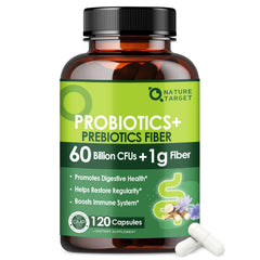 Nature Target prebiotic fiber and probiotics bottle hero image