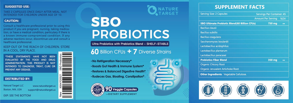 Nature Target Probiotics packaging and branding on a white background