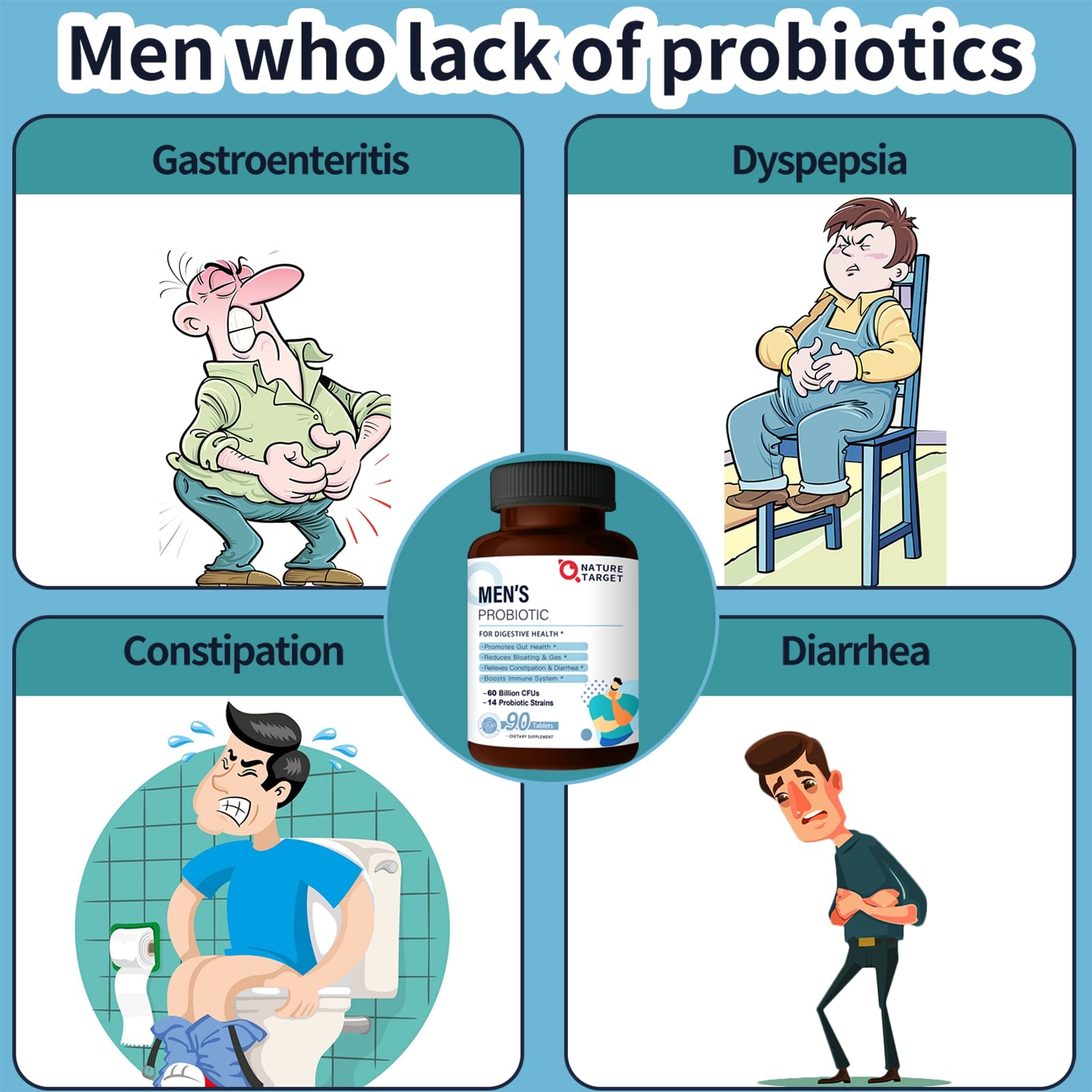 Lifestyle shot of Nature Target Probiotics for Men supporting digestive health