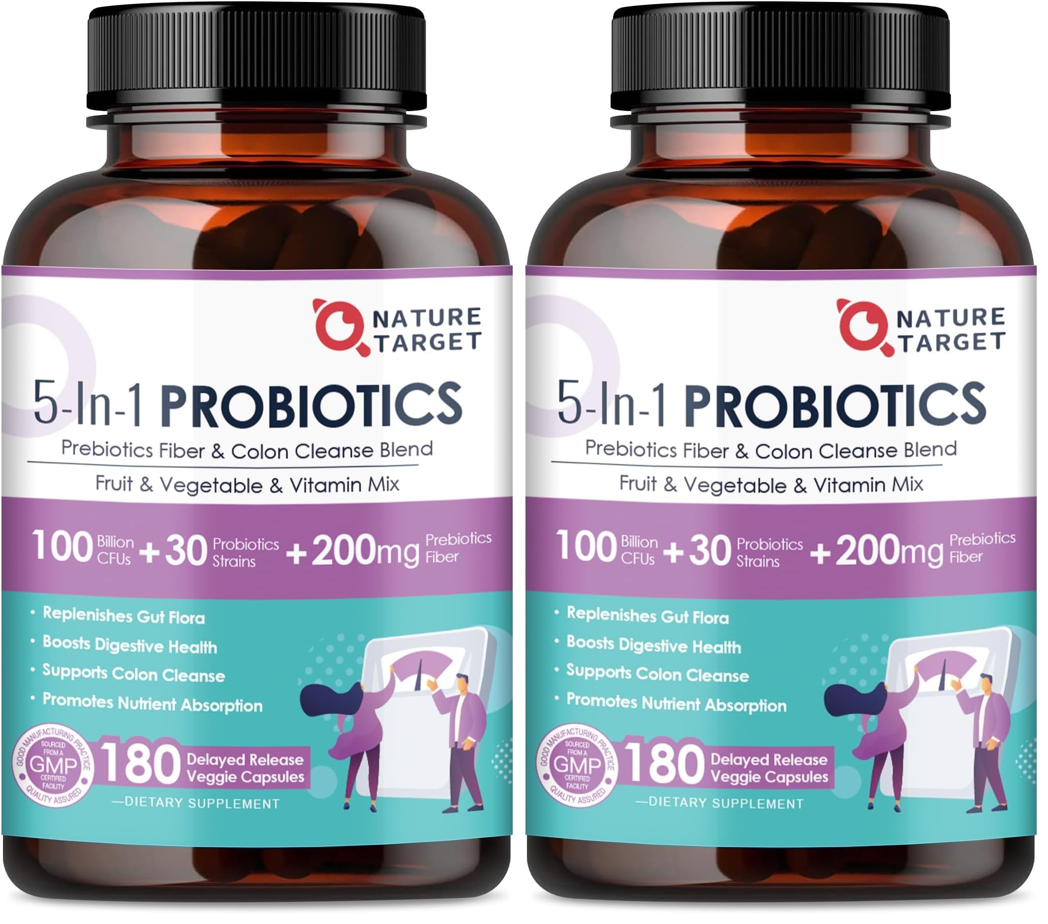 Pack of 2 bottles of NATURE TARGET Probiotics