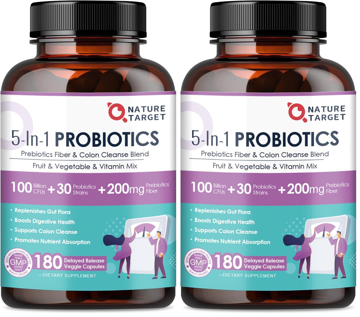 Pack of 2 bottles of NATURE TARGET Probiotics