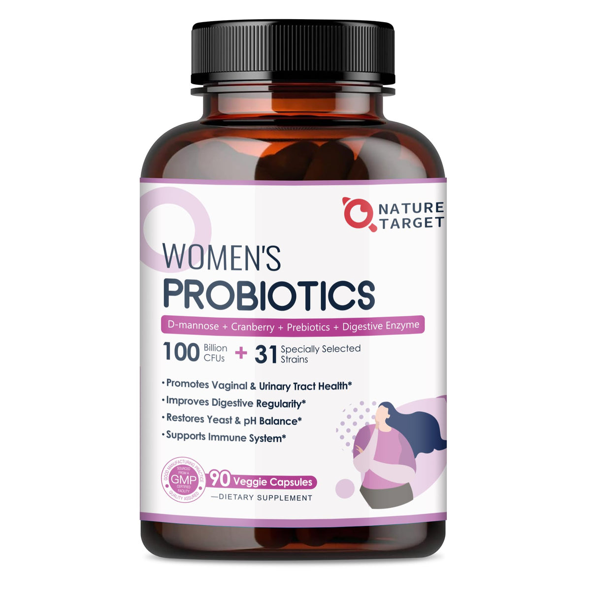 Bottle of Nature Target Probiotics for Women with 90 veggie capsules