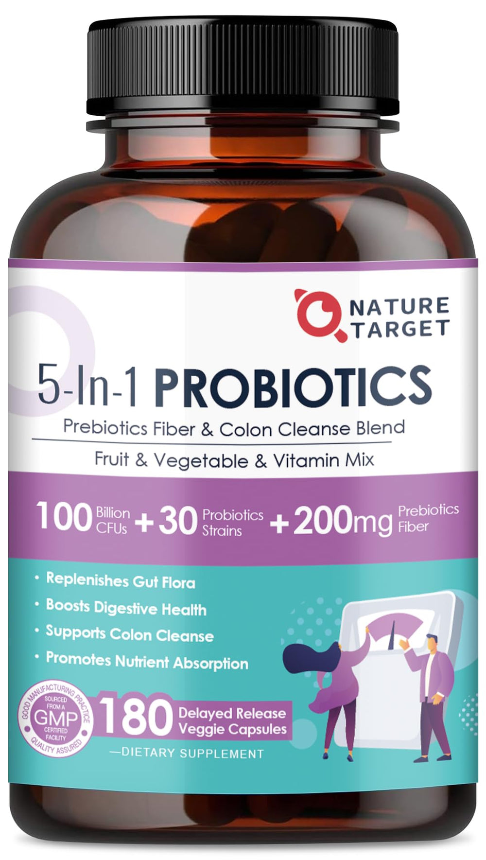 Nature Target Probiotics bottle for women and men with 100 billion CFUs