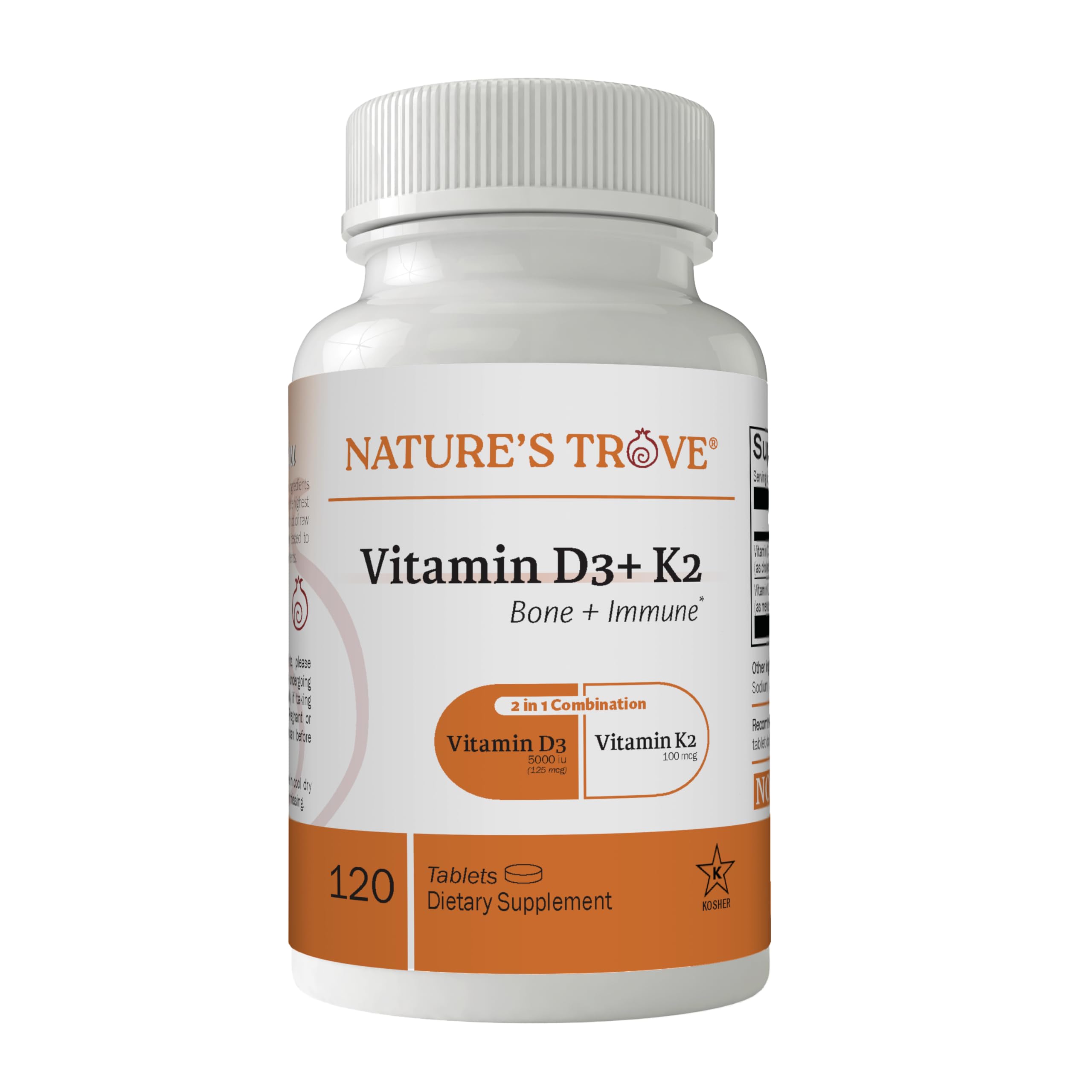 Nature's Trove Vitamin D3 5000 IU + K2 100 mcg bottle label