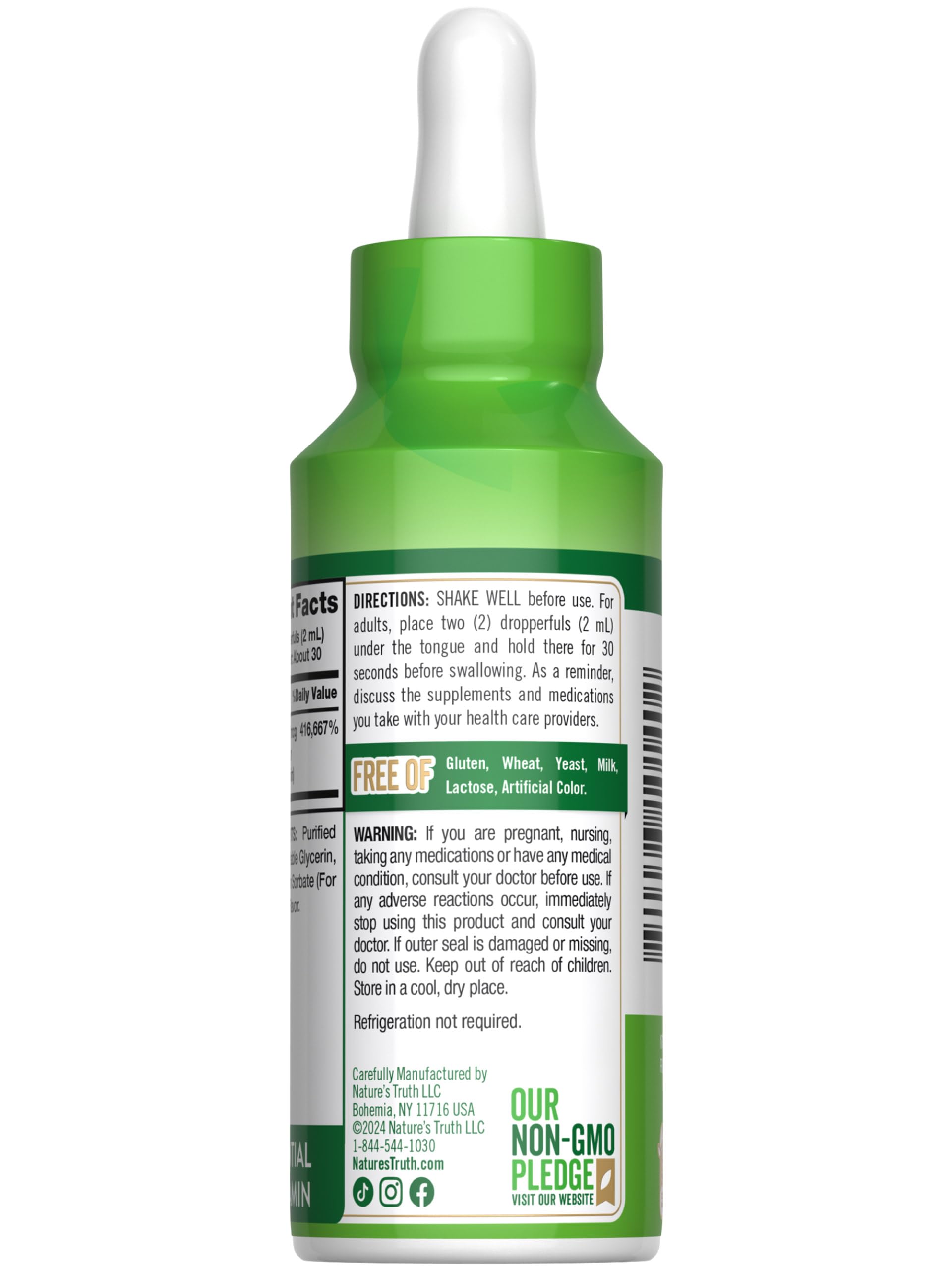 Nature's Truth B12 Sublingival Liquid Drops packaging and bottle on white background