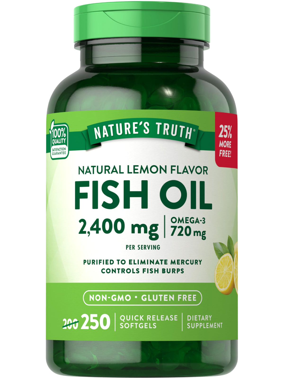 Nature's Truth Burpless Fish Oil 2400mg bottle with 250 softgels