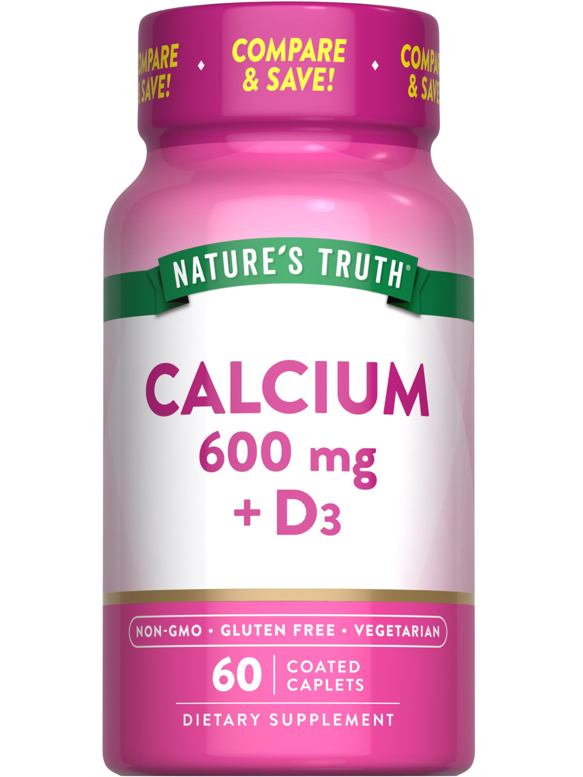 Nature's Truth Calcium 600 mg with Vitamin D3 coated caplets bottle