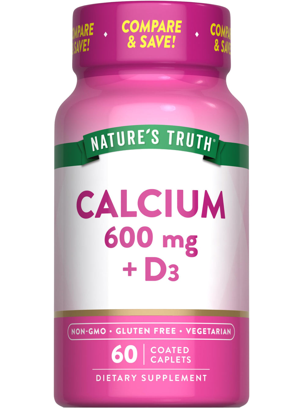 Nature's Truth Calcium 600 mg with Vitamin D3 coated caplets bottle