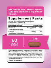 Close-up of calcium carbonate and Vitamin D3 coated caplets