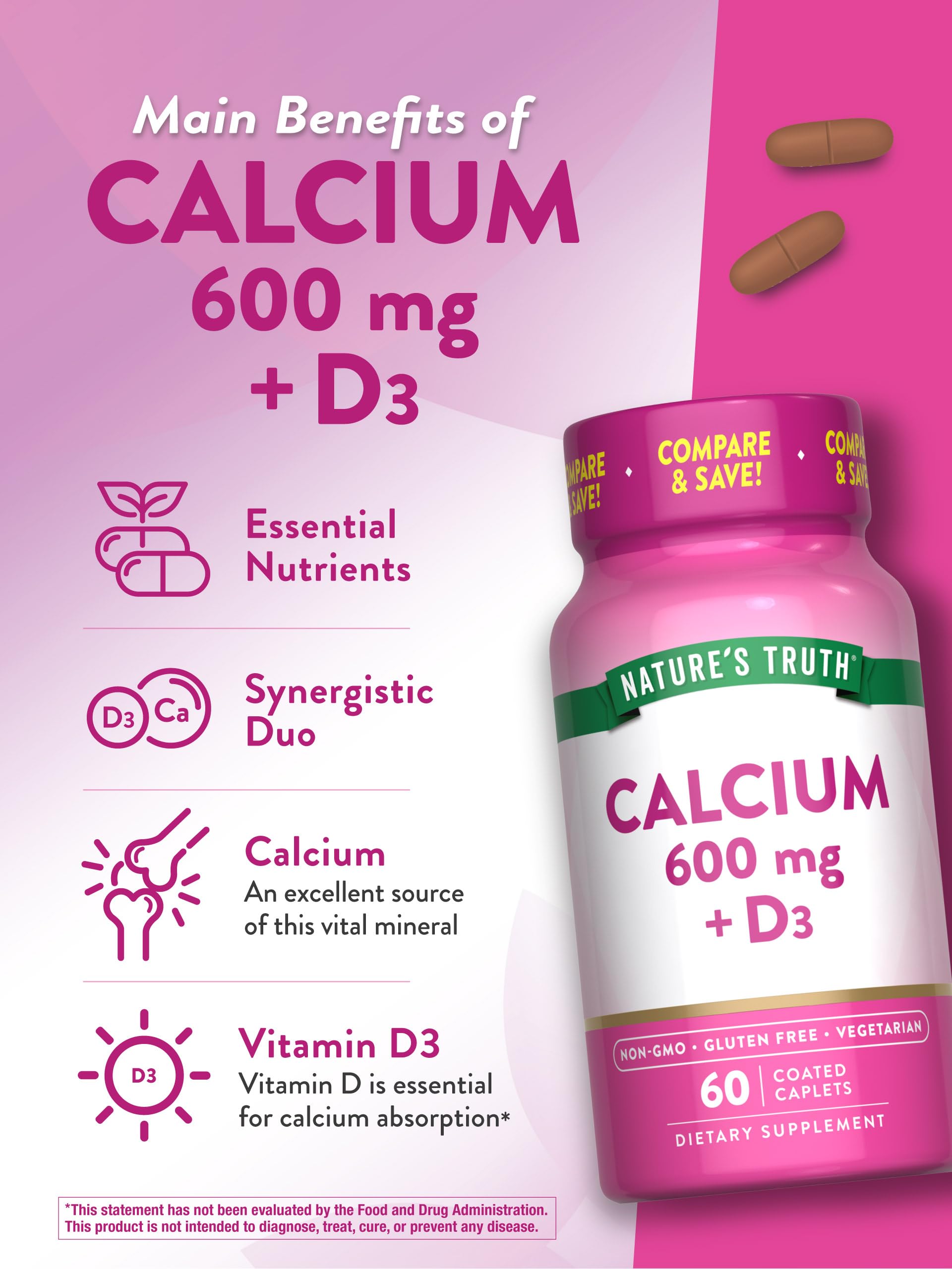 Wellness product branding for Nature's Truth calcium supplement