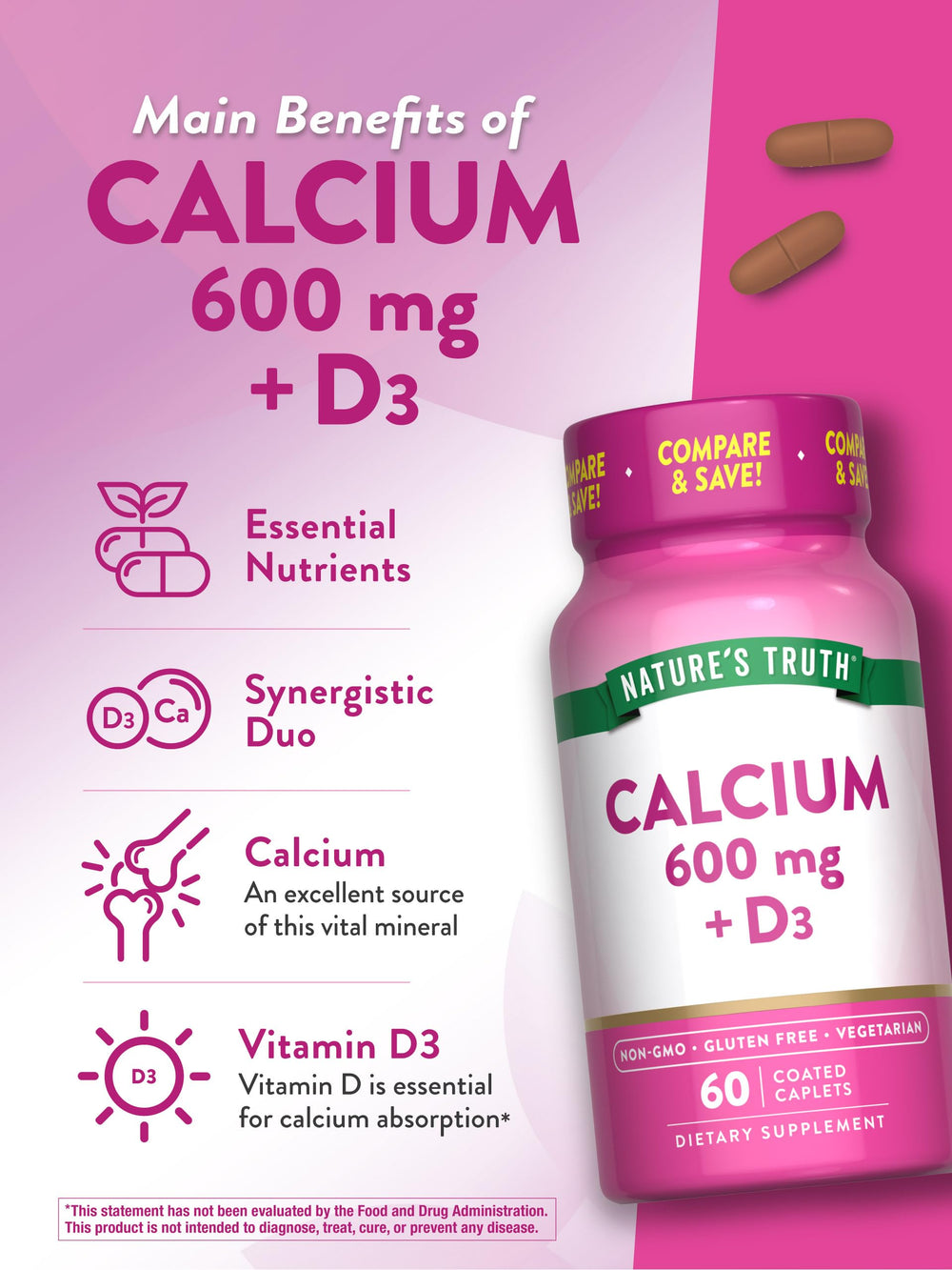 Wellness product branding for Nature's Truth calcium supplement