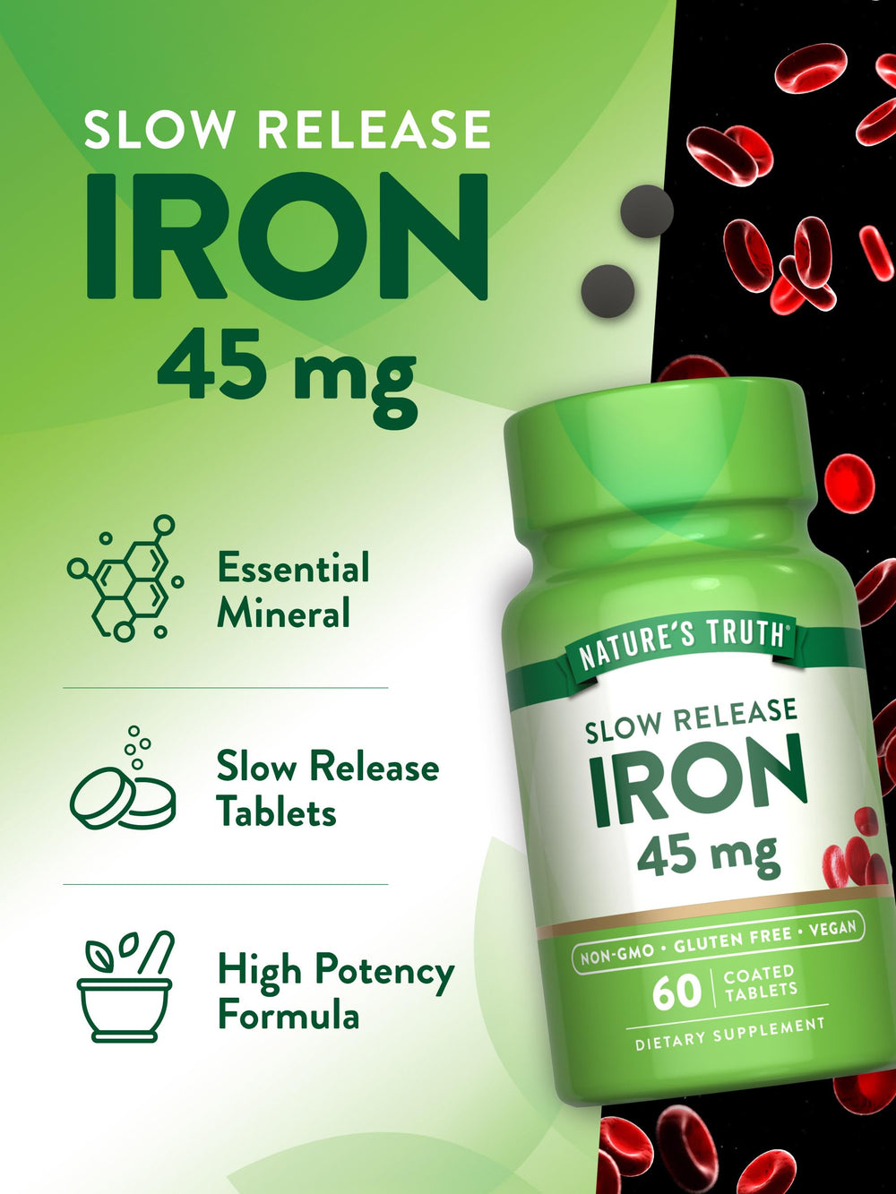 Nature's Truth branding on iron supplement bottle