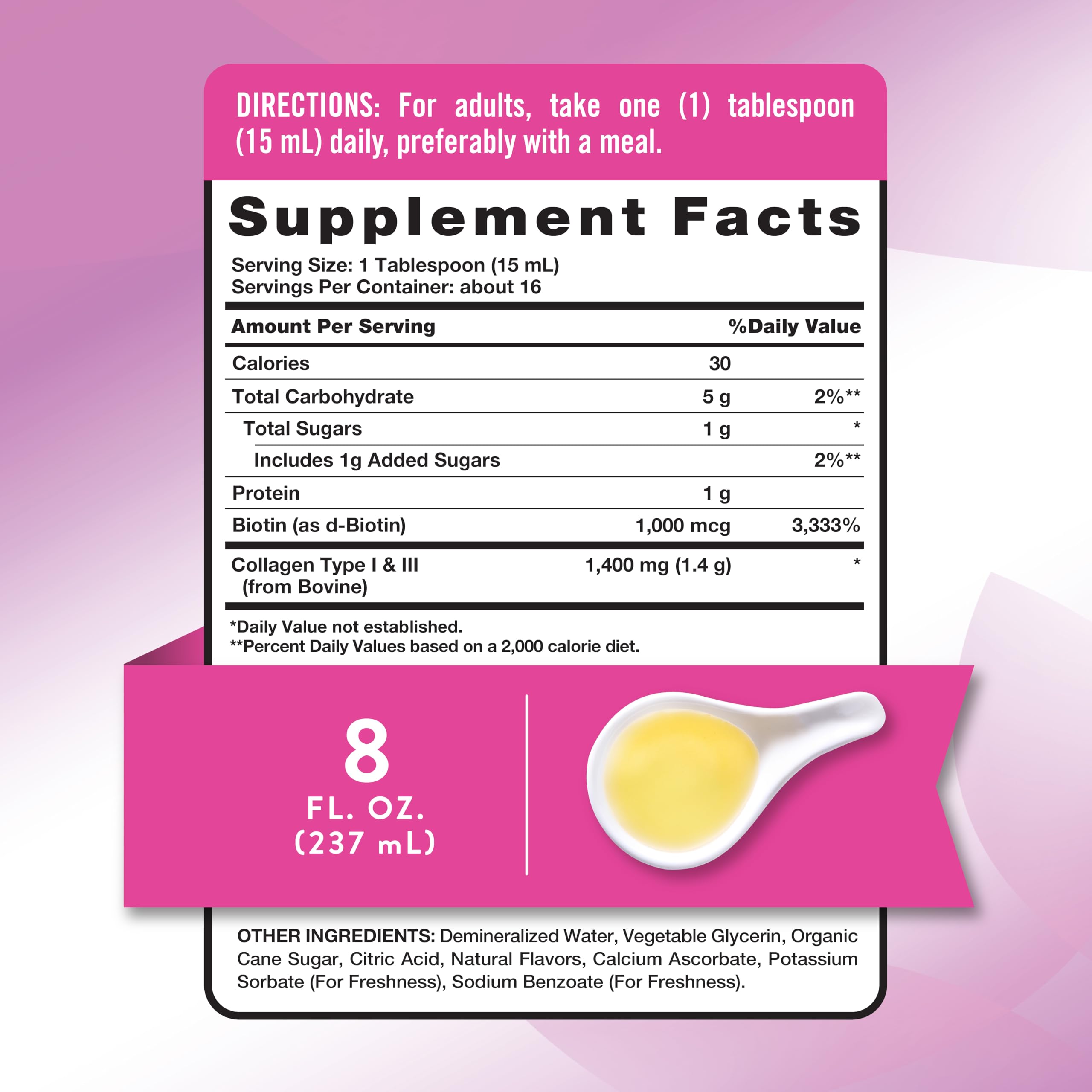 Biotin and collagen ingredients label