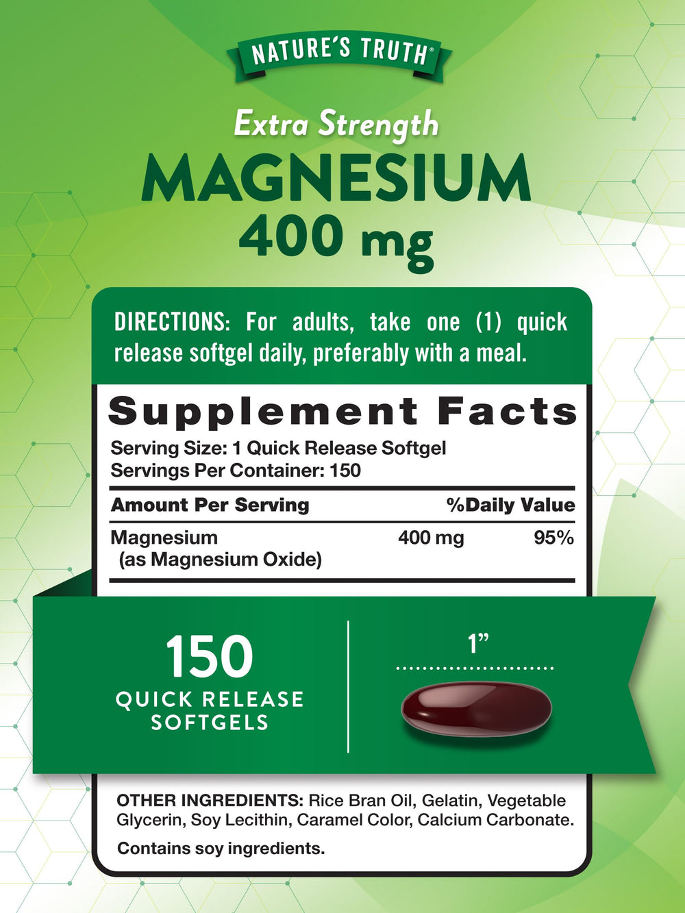Close-up of Nature's Truth 400mg magnesium softgels