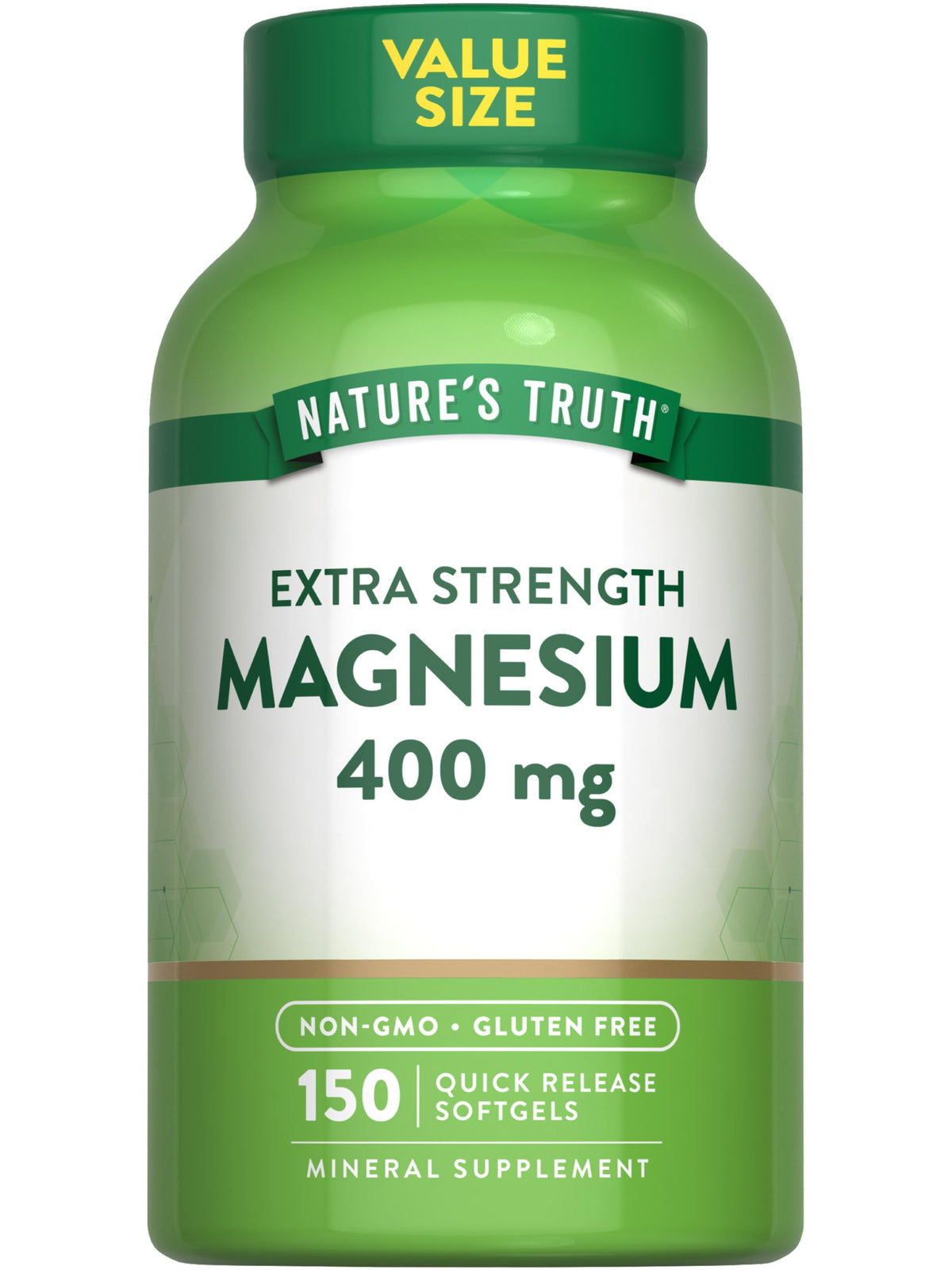 Nature's Truth magnesium supplement bottle with 400mg softgels (main image)