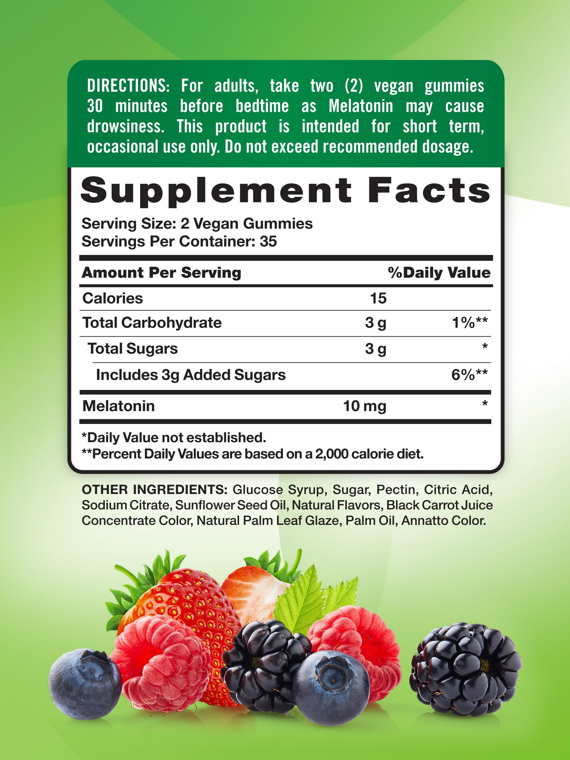 Back label of Nature's Truth Melatonin 10mg Gummies Berry