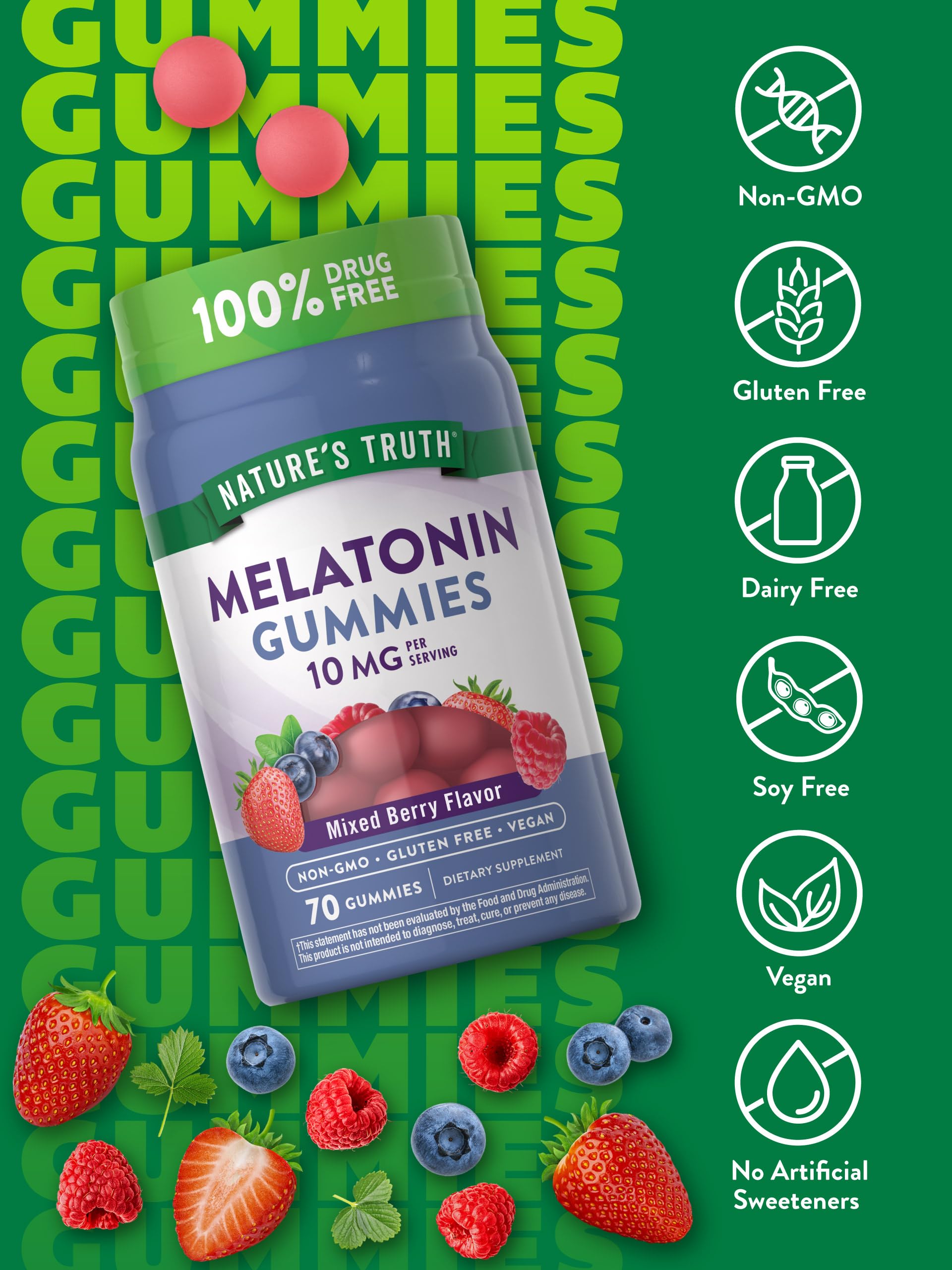 70-count bottle of Nature's Truth Melatonin Gummies Berry flavor