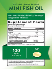 Lemon-flavored burpless mini fish oil softgels close-up