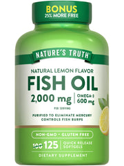 Nature's Truth Omega-3 Fish Oil 2000 mg bottle with 125 lemon-flavored softgels