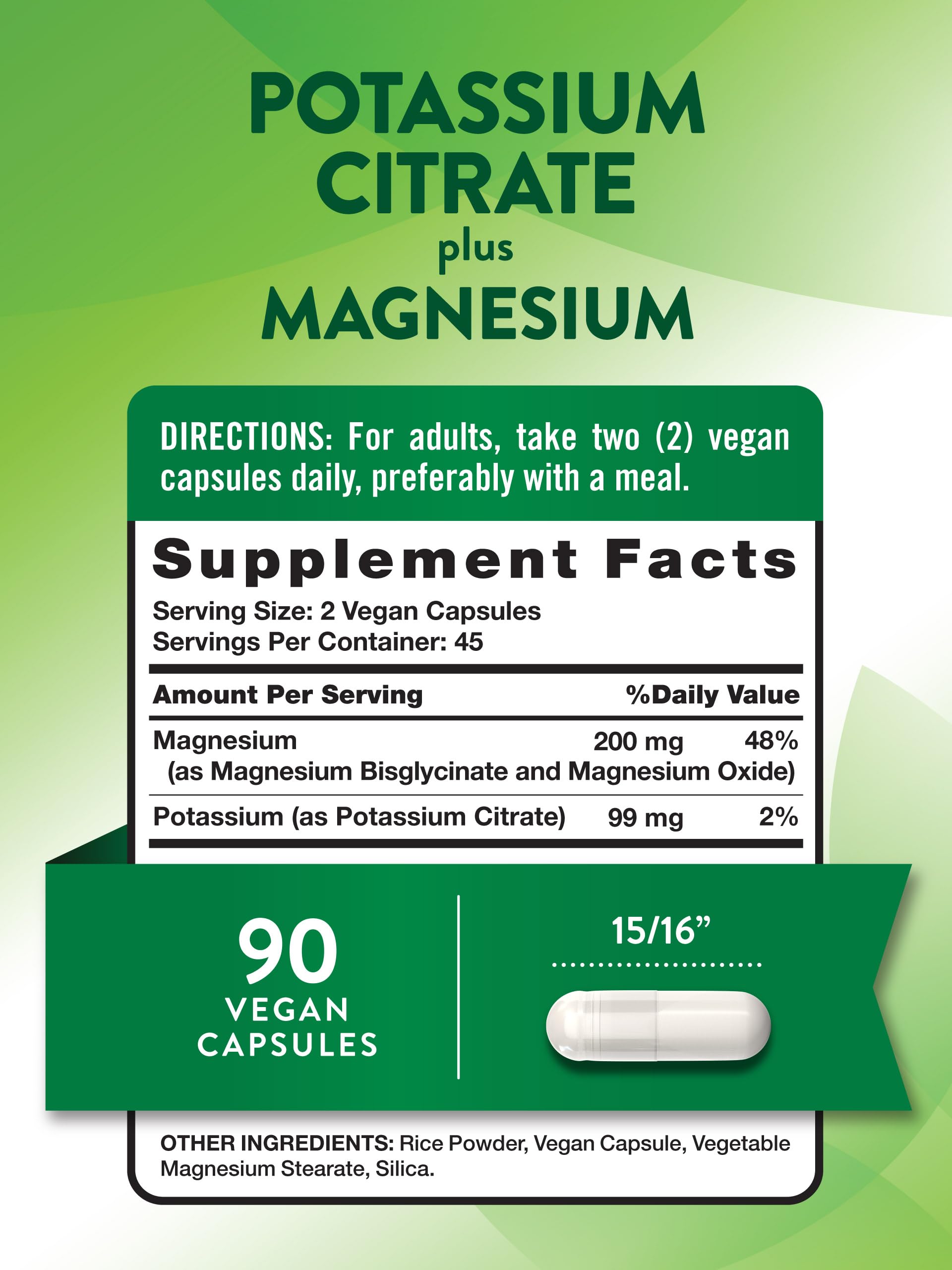 Back label showing supplement facts for potassium and magnesium