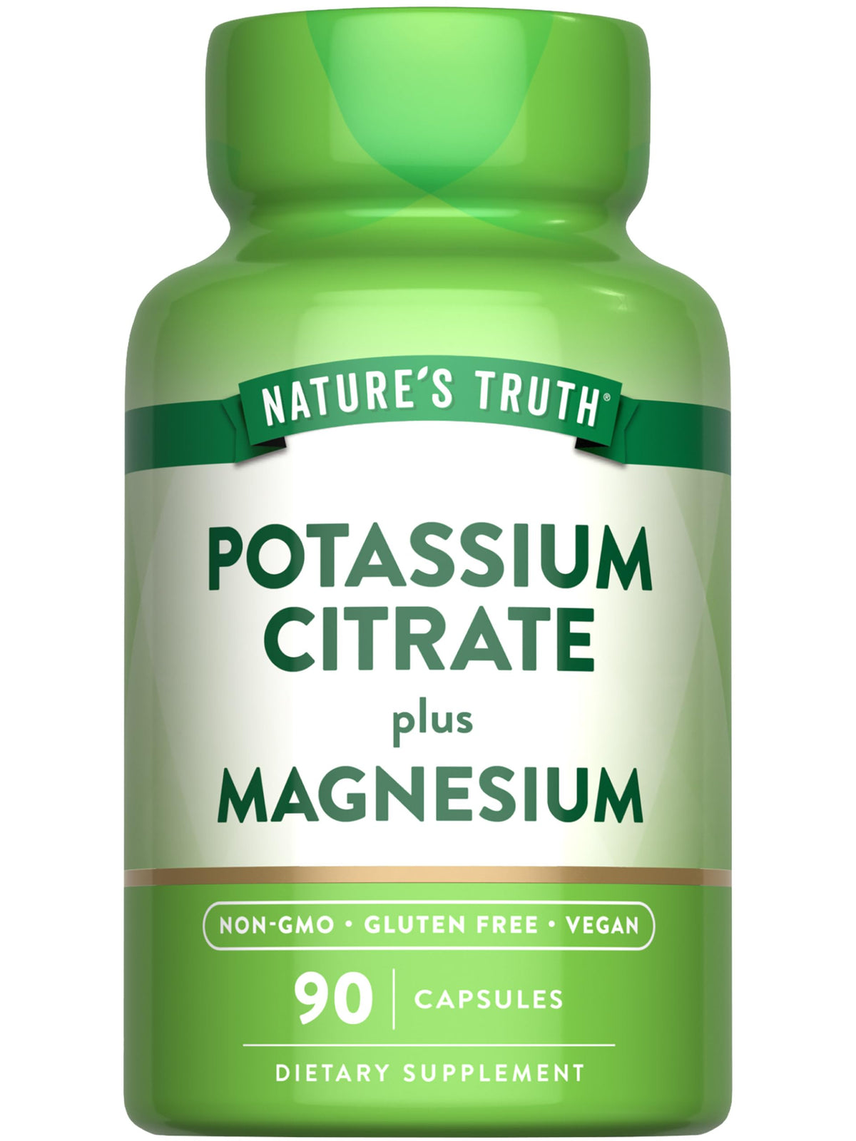 Front view of Nature's Truth Potassium Magnesium Citrate Capsules bottle