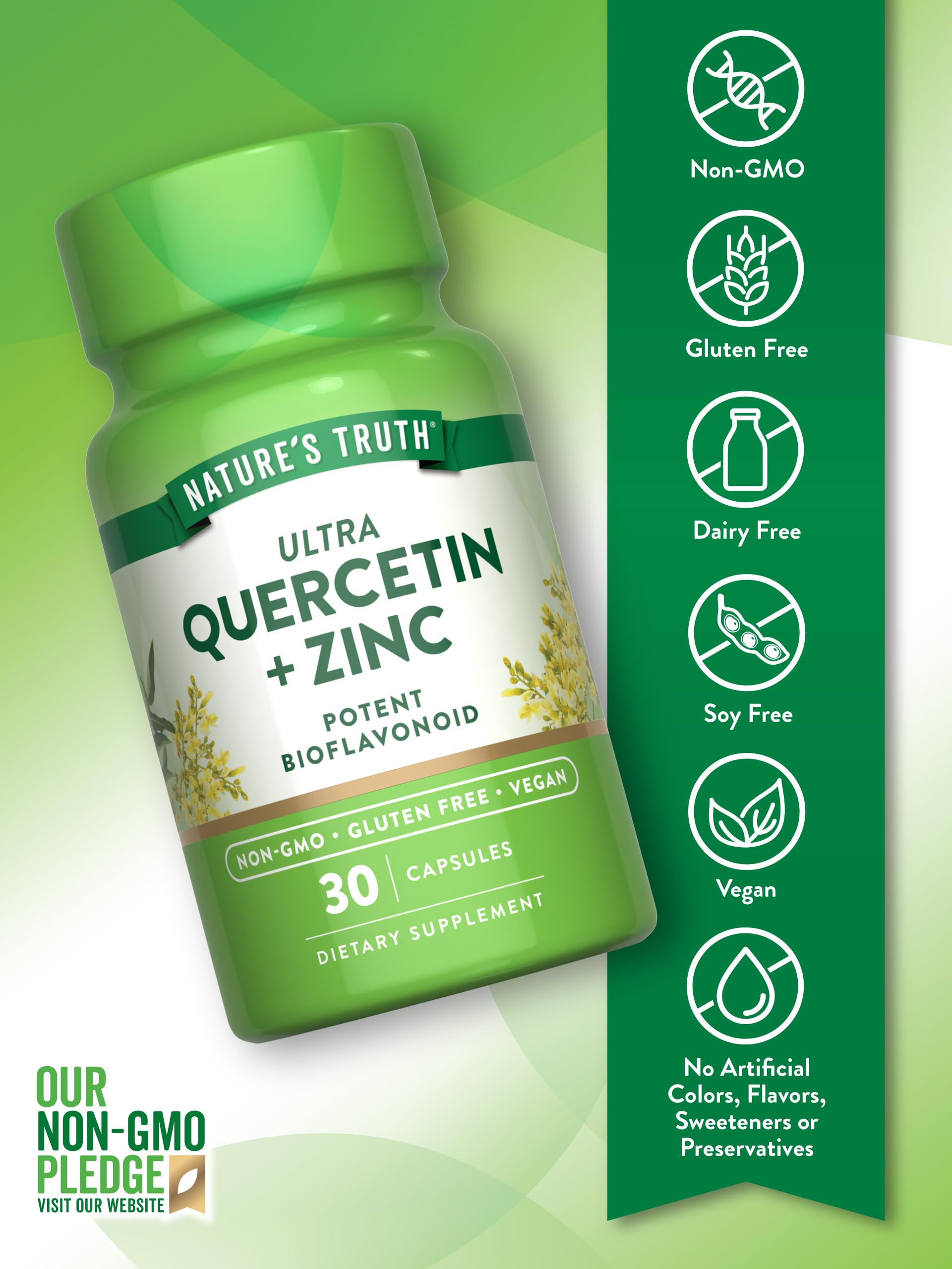 Close-up featuring Quercetin and Zinc ingredients