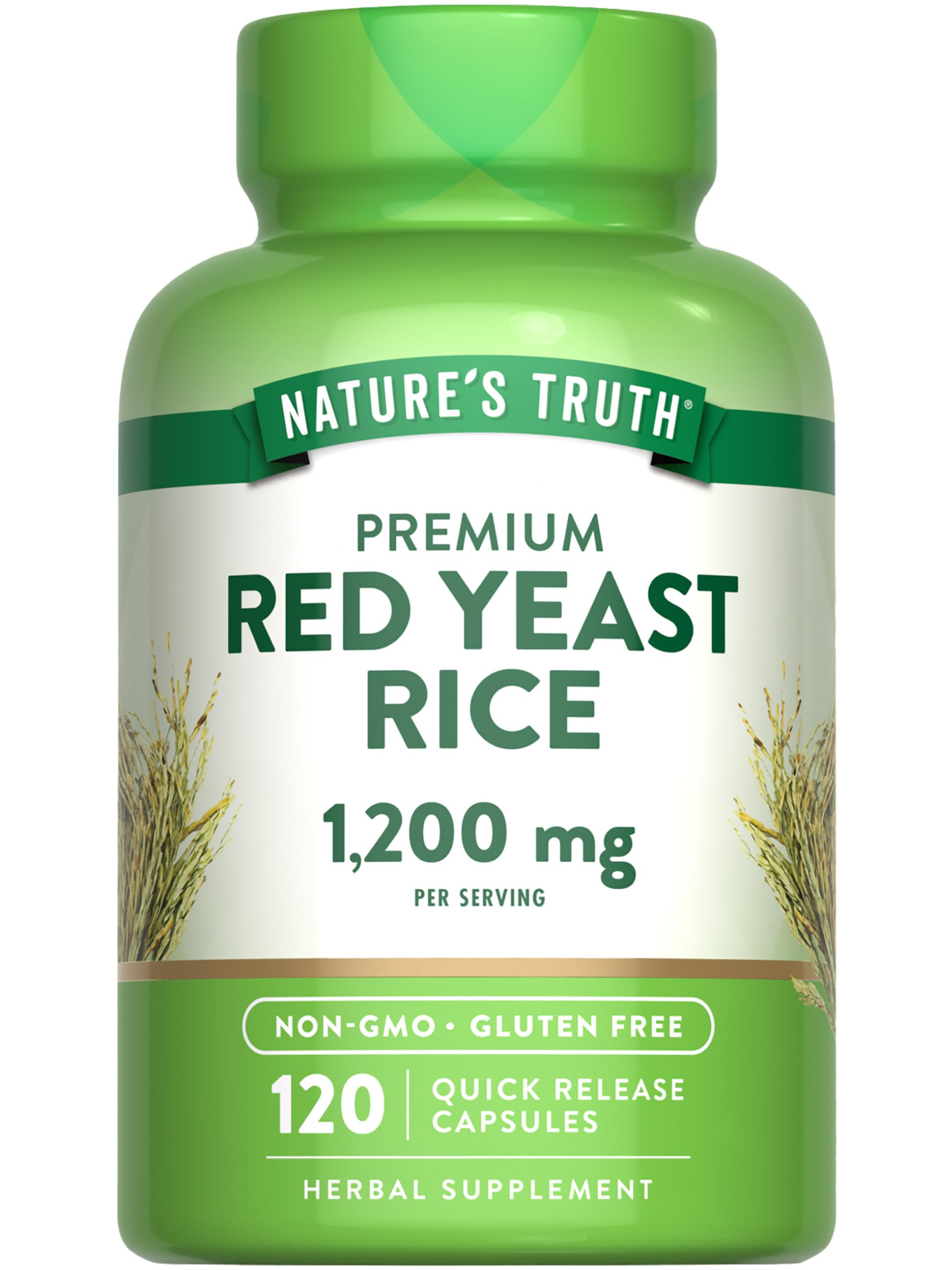 Bottle of Nature's Truth red yeast rice capsules with 1200 mg per serving
