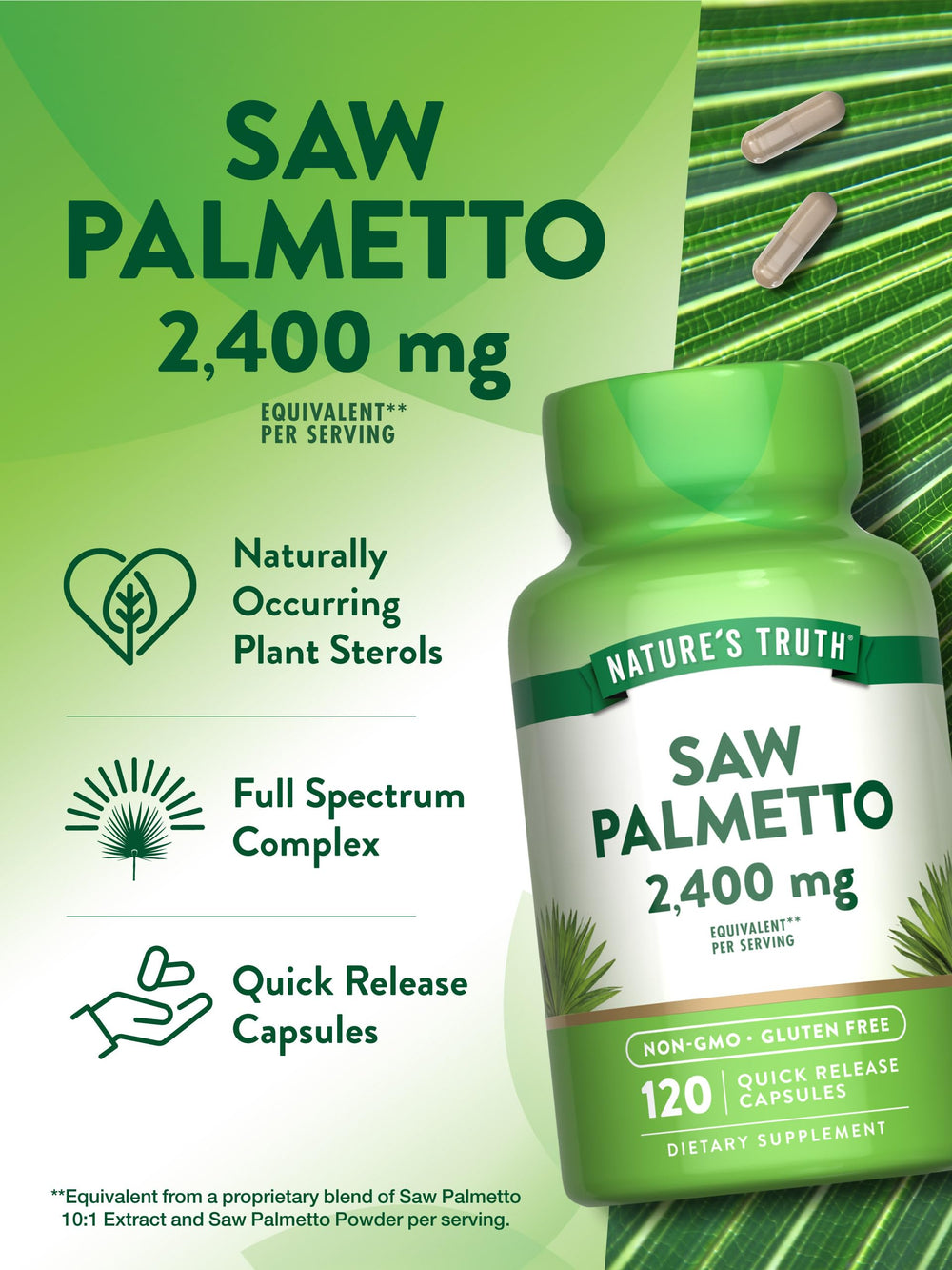 120 quick-release capsules bottle of Saw Palmetto