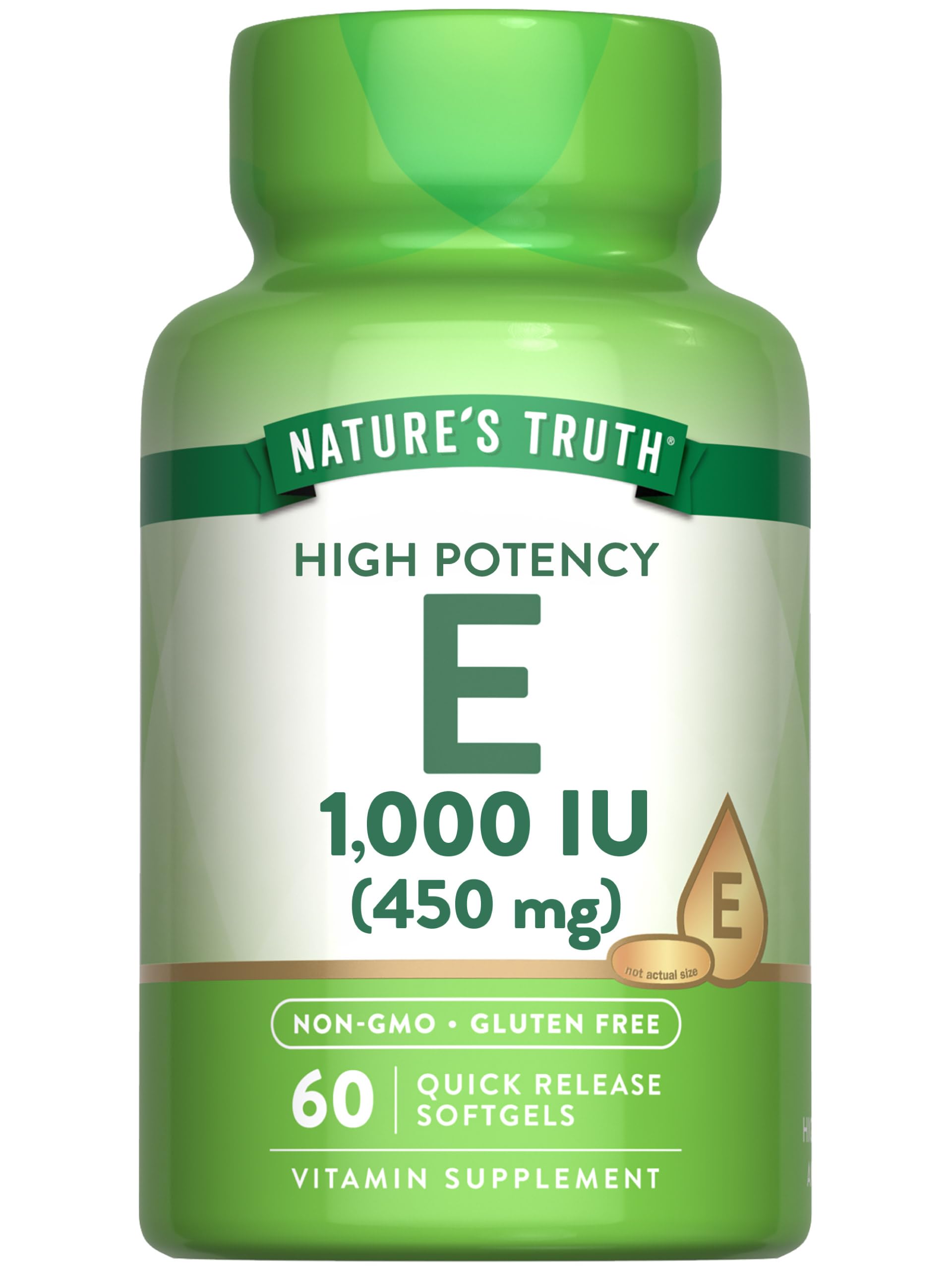 Nature's Truth Vitamin E Softgels bottle front view – 1000 IU, 60 count