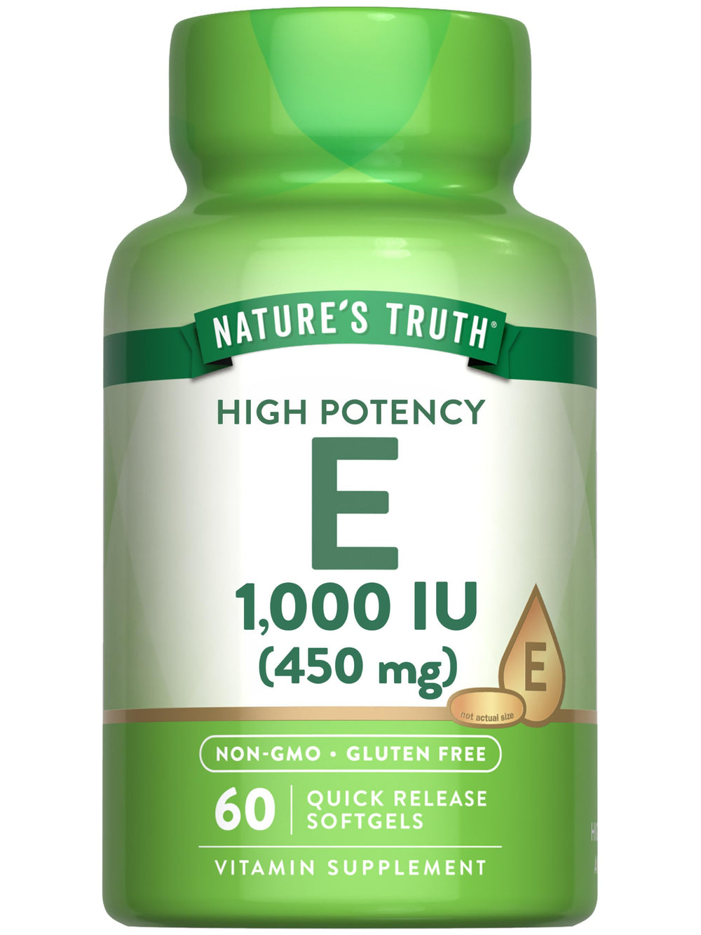 Nature's Truth Vitamin E Softgels bottle front view – 1000 IU, 60 count