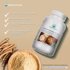 KSM-66 Ashwagandha capsules next to bottle