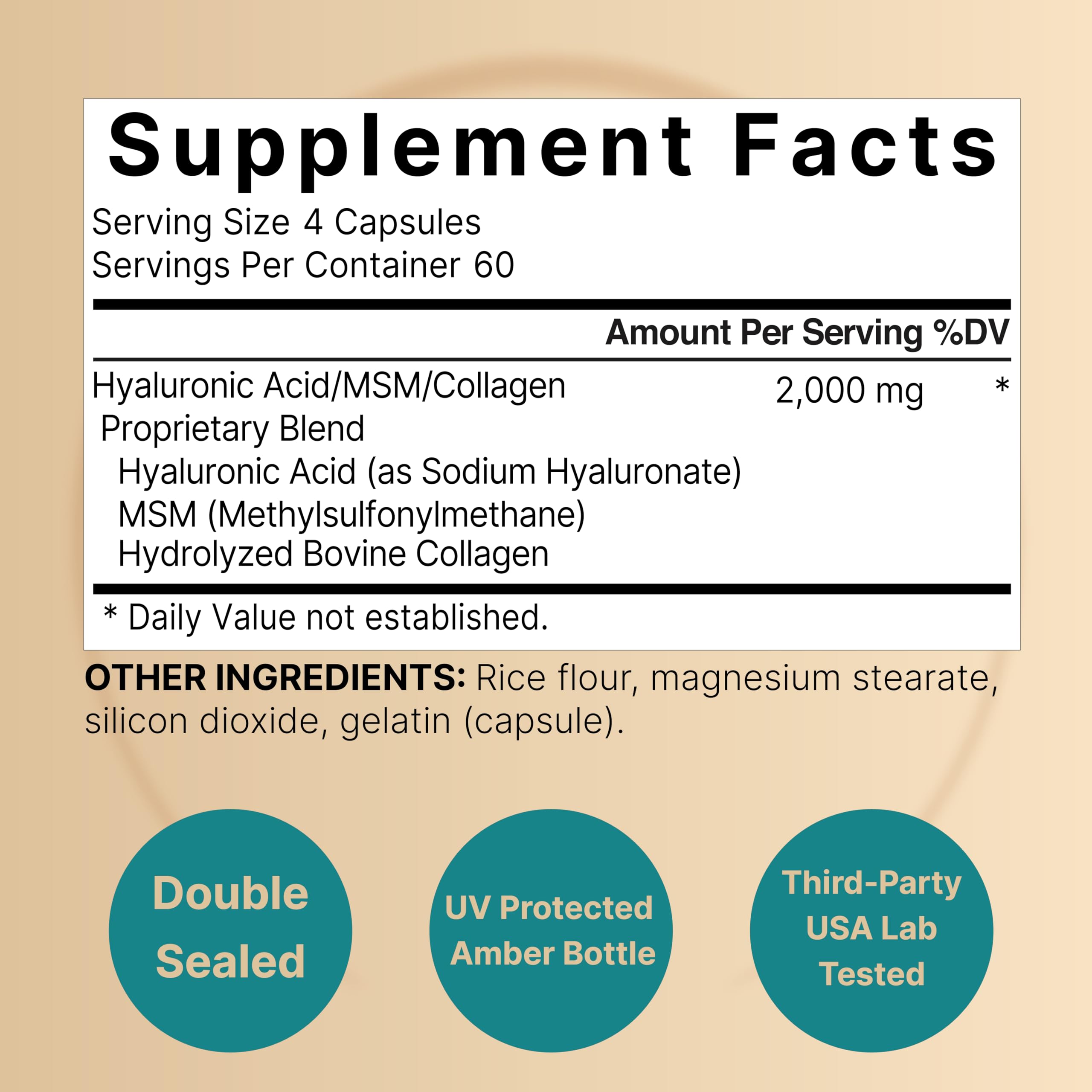 MSM and hydrolyzed collagen mentioned on packaging