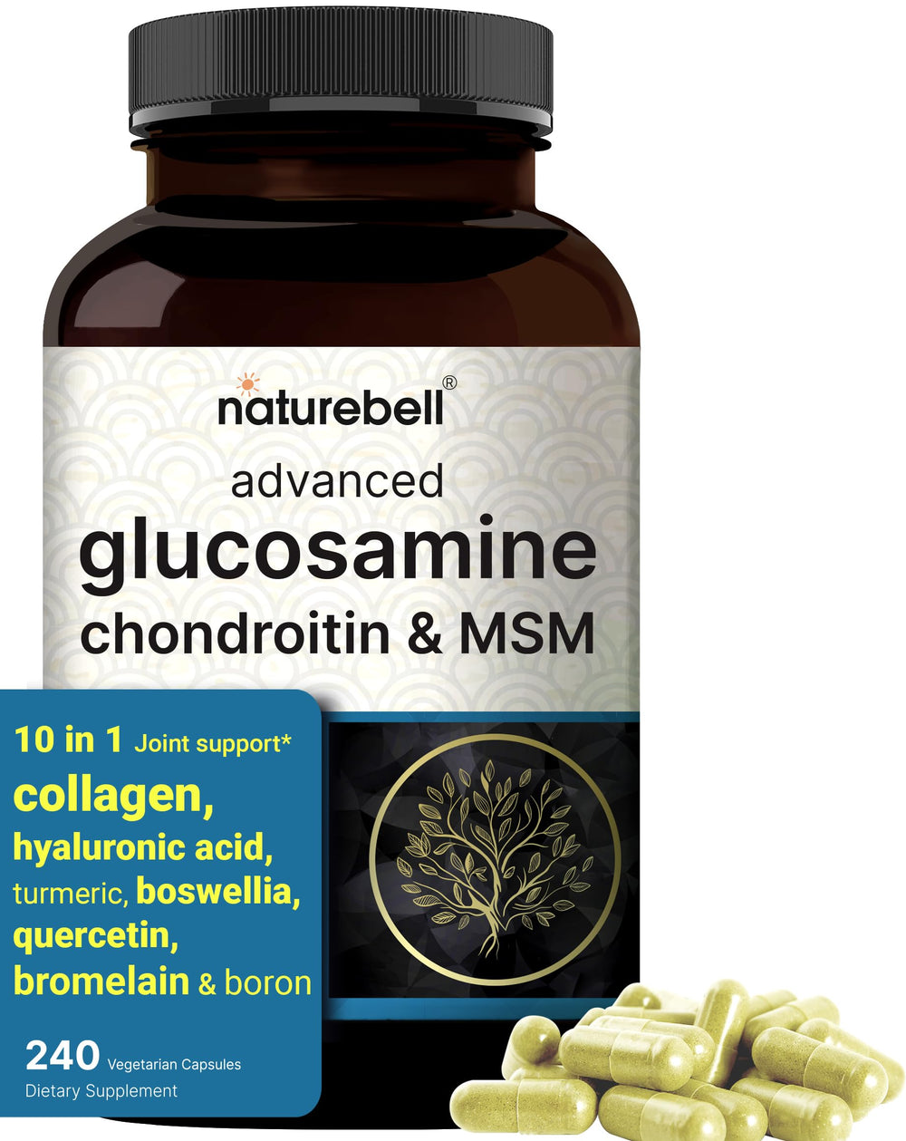 NatureBell Advanced Glucosamine Chondroitin MSM bottle with 240 capsules