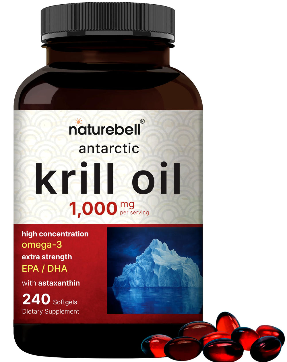 Front of NatureBell Antarctic Krill Oil bottle