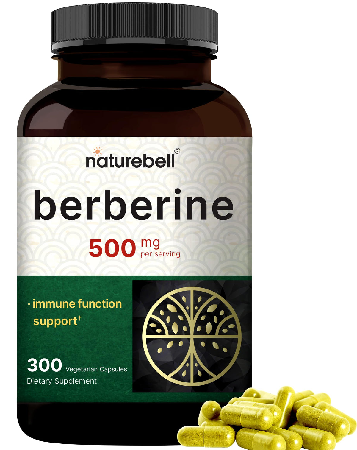 NatureBell Berberine 500mg bottle with 300 veggie capsules