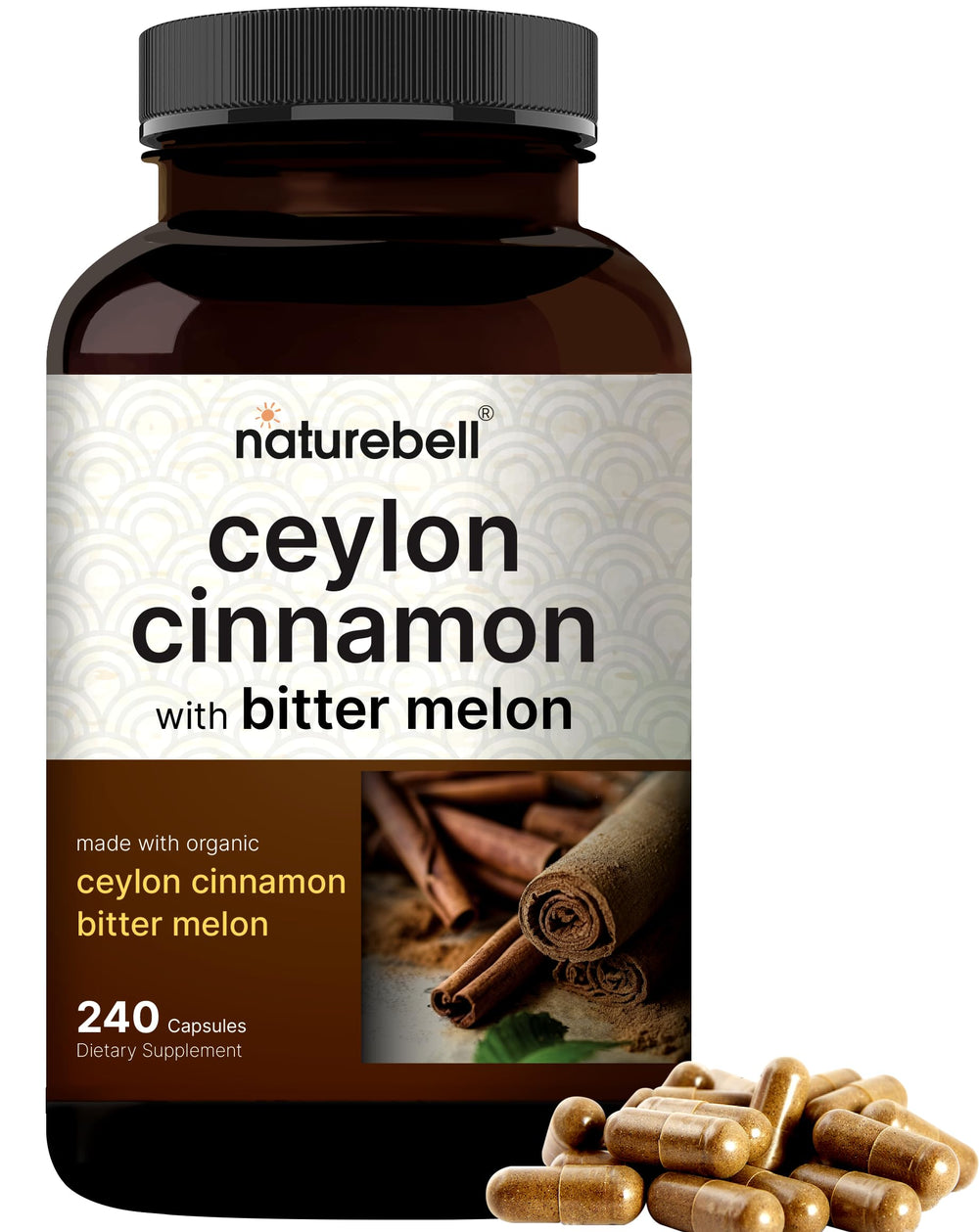 NatureBell Ceylon Cinnamon 240 capsules bottle and label